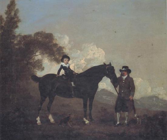 Thomas Gooch A Child on A Hunter Held by a Groom and Tow Terriers in a Landscape France oil painting art